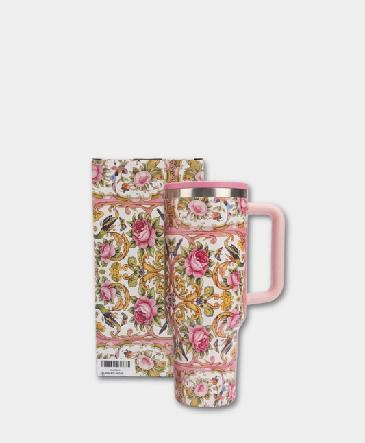 La Casona Edit | Famille Rose Flip Straw Tumbler with handle | 40 oz