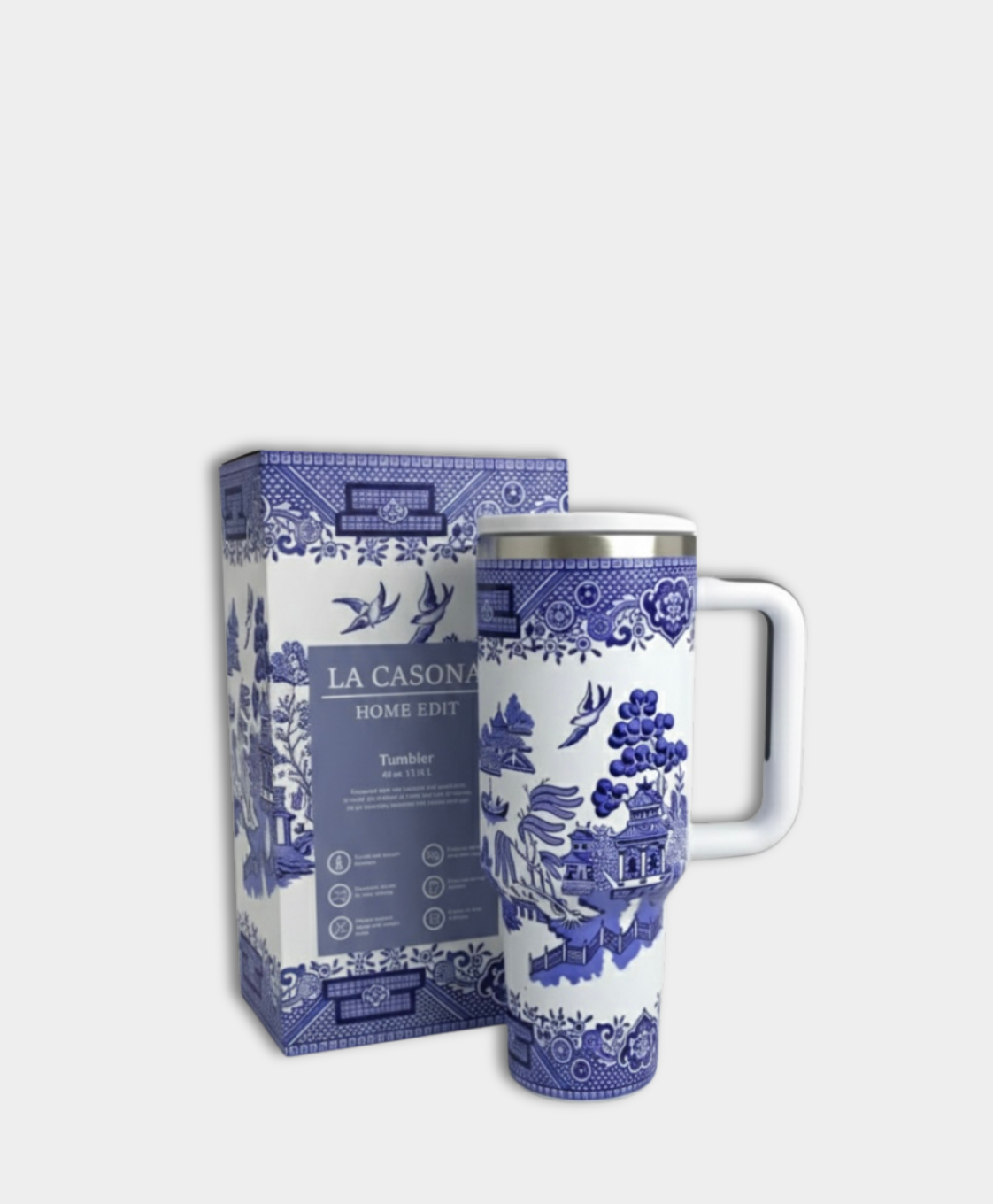 La Casona Edit | Blue Willow Flip Straw Tumbler with handle | 40 oz