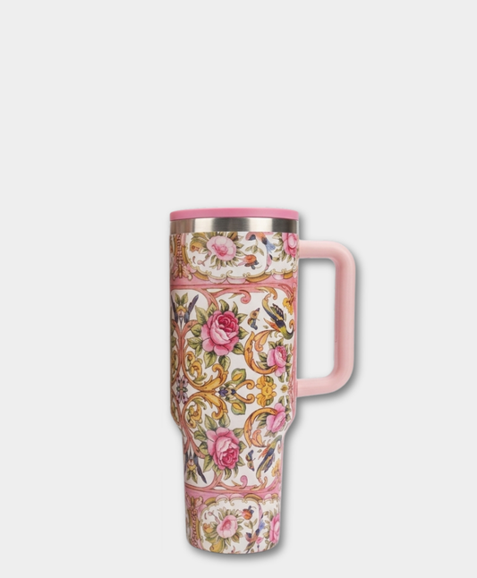 La Casona Edit | Famille Rose Flip Straw Tumbler with handle | 40 oz