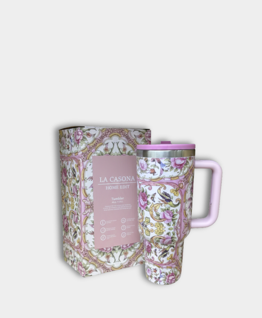 La Casona Edit | Famille Rose Flip Straw Tumbler with handle | 40 oz
