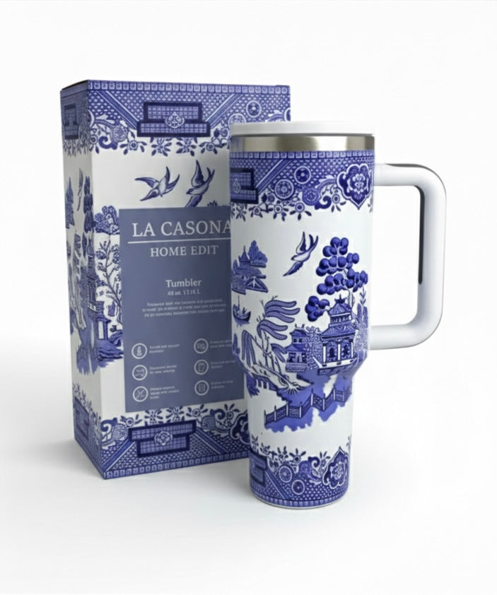 La Casona Edit | Blue Willow Flip Straw Tumbler with handle | 40 oz