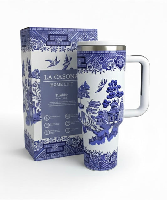La Casona Edit | Blue Willow Flip Straw Tumbler with handle | 40 oz