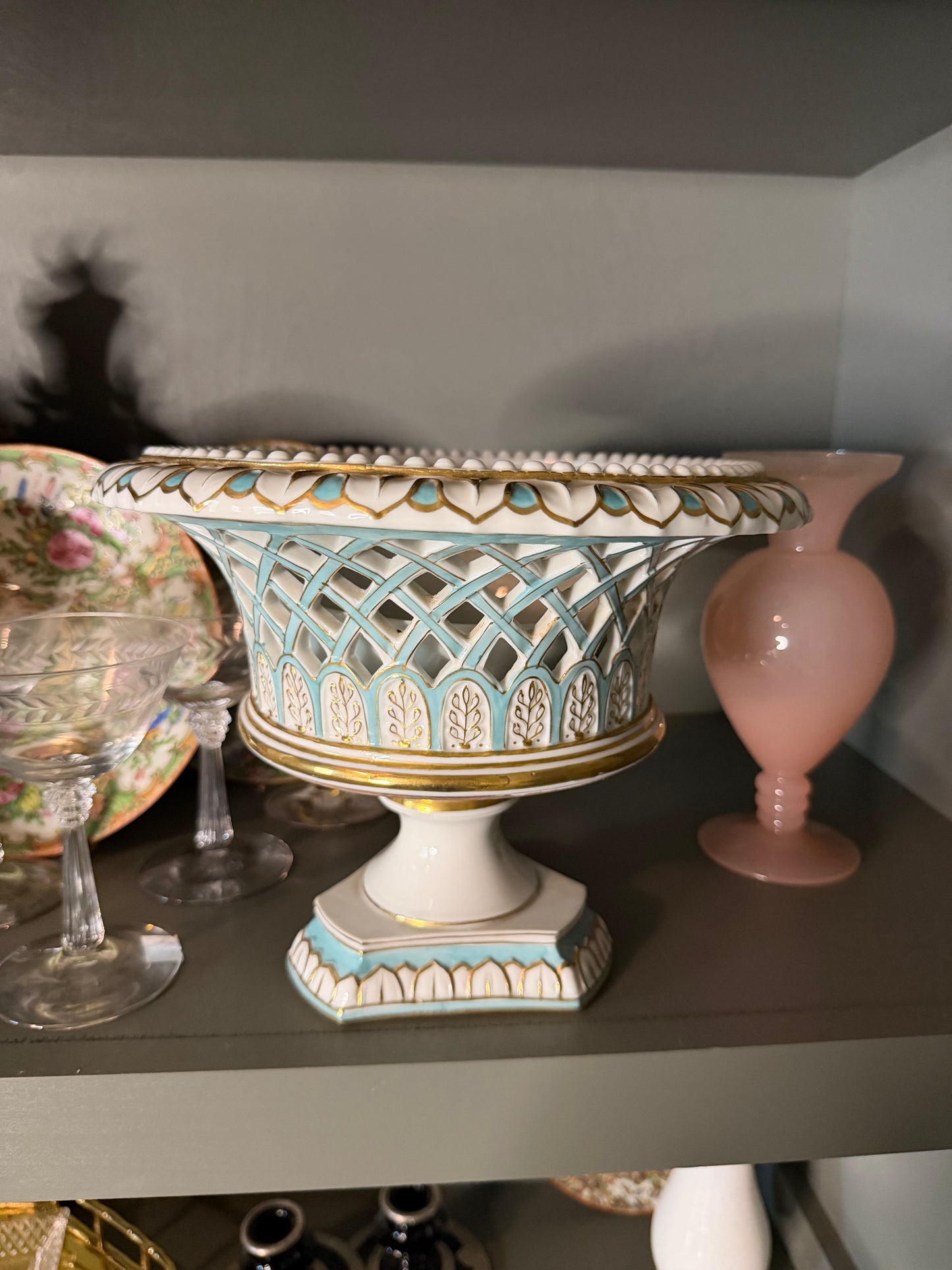 Tiffany Blue Reticulated Pedestal Bowl