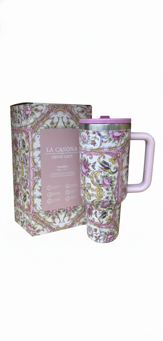 La Casona Edit | Famille Rose Flip Straw Tumbler with handle | 40 oz